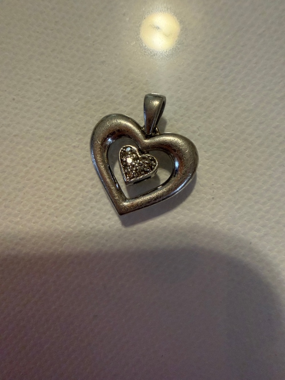 Silver Heart Pendant with Pave Accent